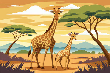 A mother giraffe with her baby