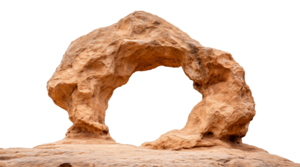 Natural rock arch in desert, transparent background
