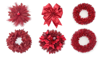 Vibrant Red Christmas Wreaths Arranged on a Transparent Background Generative AI