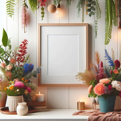 Fototapeta premium blank frame photo mockup empty picture frame on wall