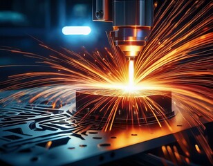 Banner background concept of modern industrial technology featuring laser engraving	