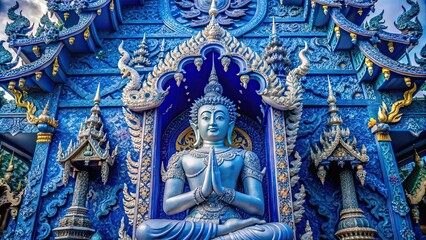 Fototapeta premium Beautiful sculpture of Buddhist disciple at the Blue temple in Chiang Rai, Thailand, Buddhism, disciple, sculpture
