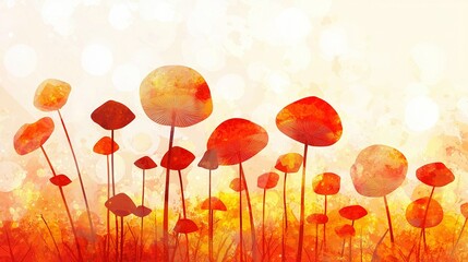   Red and yellow flowers on a white and orange background with light bubbles