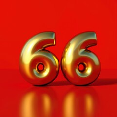 The golden number sixty-six, 66, shines brightly against a bright red background, creating a vibrant and festive visual effect. Anniversary, Birthday