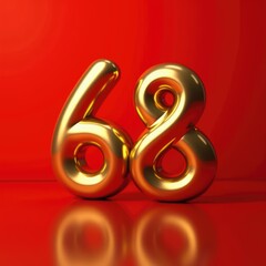 The golden number sixty-eight, 68, shines brightly against a bright red background, creating a vibrant and festive visual effect. Anniversary, Birthday