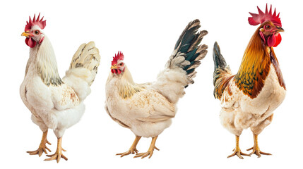 Fototapeta premium Collection of White Chickens Showcasing Various Standing Profiles Generative AI
