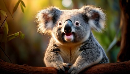 Fototapeta premium Cute koalas enjoy the sunrise in the morning. Save the Koala in Australia