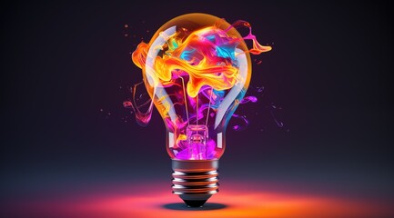 abstract light bulb with color splashing