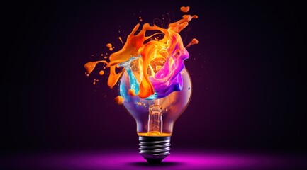 abstract light bulb with color splashing