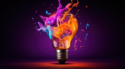 abstract light bulb with color splashing