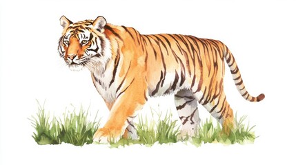 Obraz premium Fierce Bengal Tiger Walking Through Lush Grass