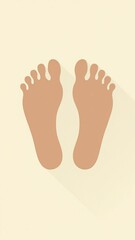 Obraz premium Minimalist design of human footprints with soft shadows on beige background, symbolizing a morgue logo concept