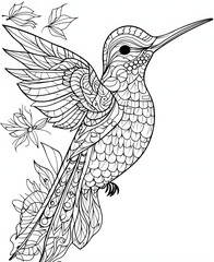 Intricate Mandala Hummingbird Line Art Illustration