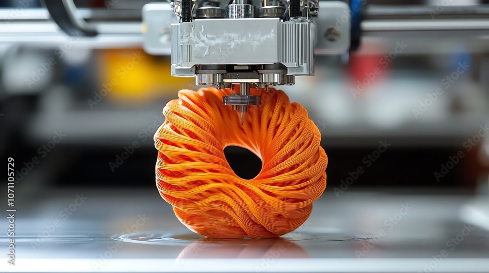 Aufkleber Close-up of an orange, 3D-printed object being created by a 3D printer.