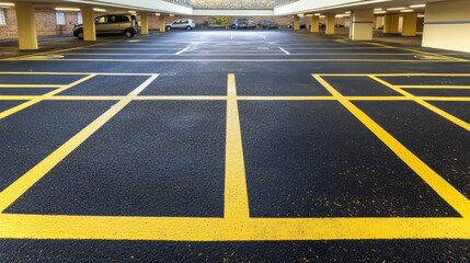 Empty Parking Lot with Clear Yellow Markings