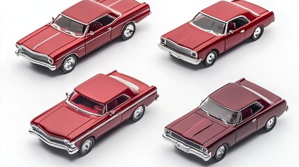 Fototapeta premium Collection of Red Retro Car Models Displayed From Different Angles Generative AI