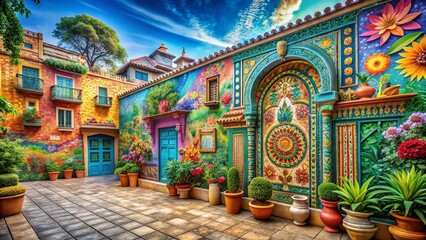 Fototapeta premium Panoramic Photography of a Wall Background in Normal Map 3D Illustration, Showcasing Textures, Depth, and Artistic Visuals for Stunning Architectural and Interior Design Projects