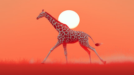 Sunset Stride: The Grace of a Giraffe in Motion