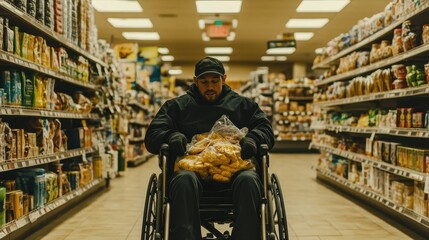 Obraz premium Grocery Shopping in Wheelchair with Soft Indoor Lighting