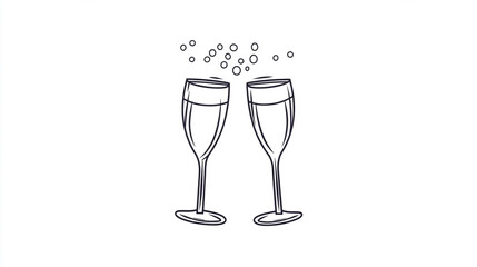 Cheers  Two Champagne Flutes with Bubbles   Hand Drawn Illustration