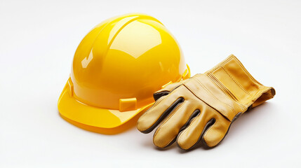 Construction Hard Hat and Leather Gloves Safety Equipment