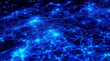 Fototapeta premium Abstract Blue Network with Glowing Nodes Technology Background