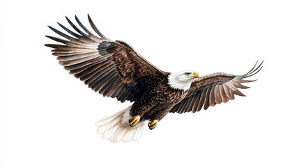 Obraz premium A majestic eagle soars through sky, embodying determination and freedom. Its powerful wings and striking features capture essence of achievement and grace