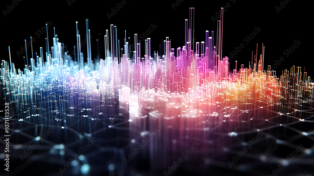 Poster 3D graph visualization representing machine learning data analysis and predictive modeling