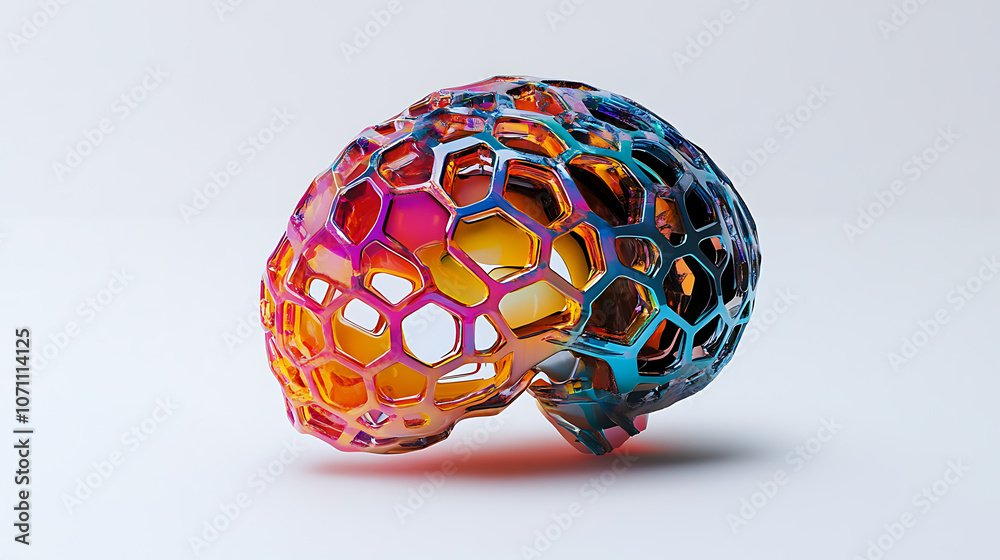 Poster a colorful illustration of an abstract brain with neural connections, set against a white background