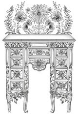 Fototapeta premium Coloring book illustration of a desk with decorative fireworks elements