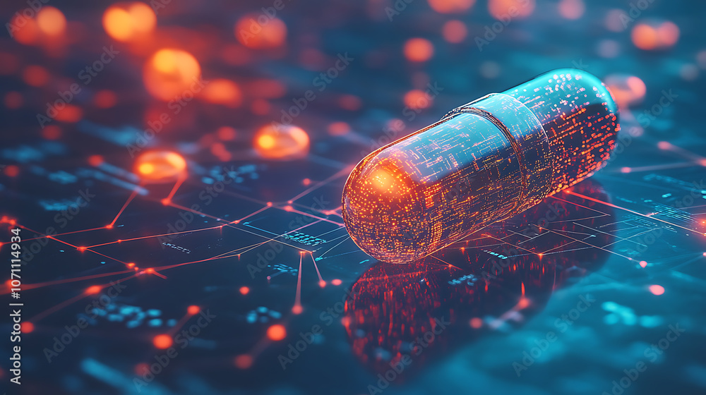 Leinwandbilder a digital representation of a pill on a network background symbolizes ai-driven precision medicine