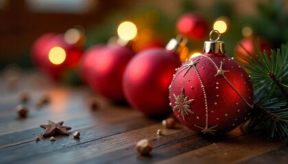 abstract bokeh christmas background with festive decoration