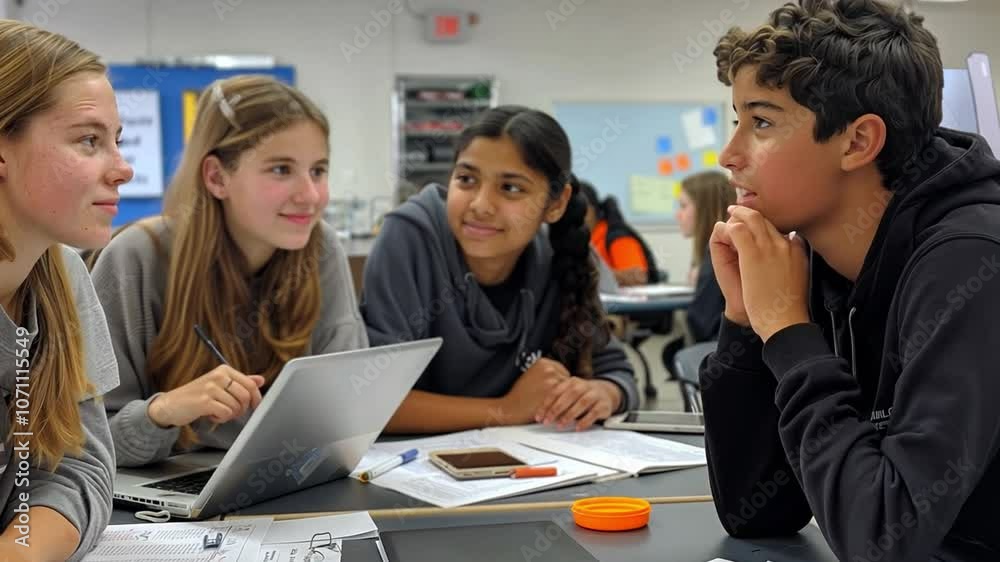 Fototapete this group of students collaborates on a project, sharing insights and discussing tasks at hand.
