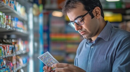 Man Checking Lottery Ticket in Store During Daylight