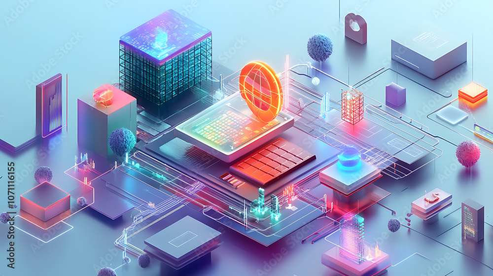 Poster a 3d illustration representing a global distribution system (gds), a digital network facilitating tr