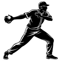 Baseball Pitcher Silhouette: A dynamic silhouette of a baseball pitcher in mid-throw, capturing the power and precision of this iconic sport.  