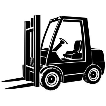 recommend clip art: Forklift Silhouette: Powerful and efficient, a sleek black silhouette of a forklift against a clean background. Ideal for logistics, warehouse, and industrial design projects. 