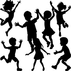 Joyful Kids Silhouettes: A vibrant collection of playful children silhouettes, captured in mid-jump, radiating unrestrained joy and energy.