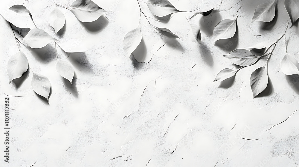 Poster abstract natural leaves shadow background of tree branch falling on white concrete wall texture for 