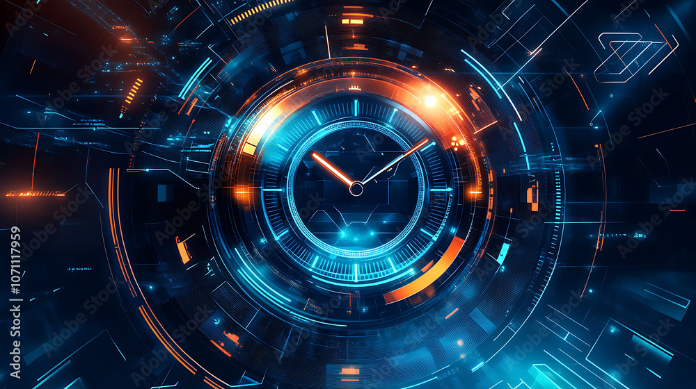 Leinwandbilder Abstract futuristic technology background featuring a time machine and clock concept that can rotate the hands of the clock, vector illustration