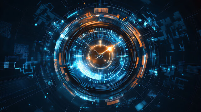Abstract futuristic technology background featuring a time machine and clock concept that can rotate the hands of the clock, vector illustration