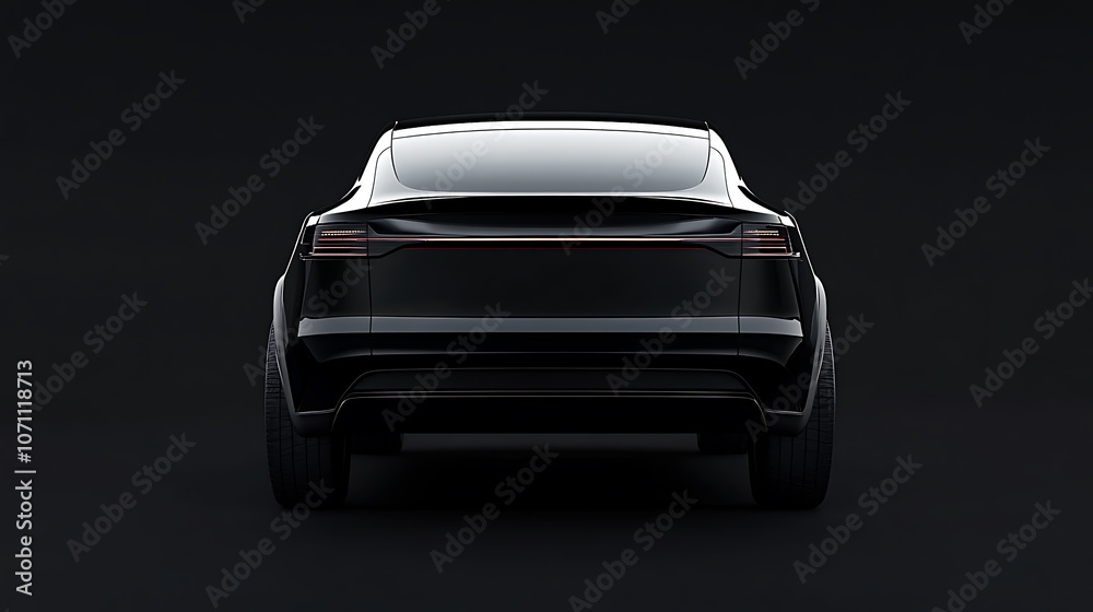 Poster Back view of a generic and unbranded red car isolated on a red background