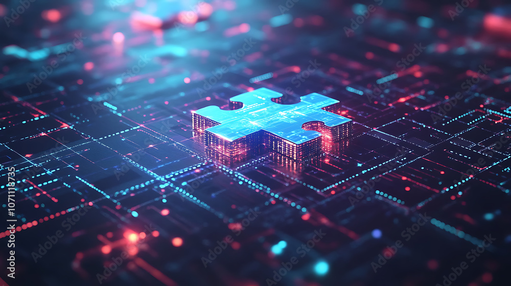 Poster A puzzle piece on a digital background symbolizes the modular and interconnected nature of microservices architecture