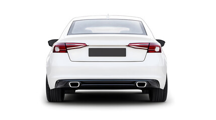 Naklejka premium Back view of a generic and unbranded car isolated on a white background