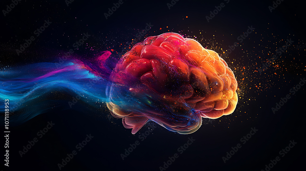 Poster A vibrant explosion of colors representing the brain, creating an artistic representation on a black background