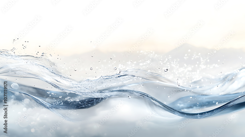 Poster blurred desaturated transparent clear calm water surface texture with splashes and bubbles, trendy a