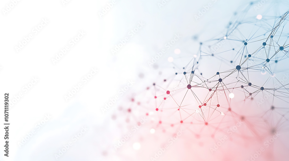 Poster Abstract background with a neural network and neurons Neon gradient style, light grey color, white background