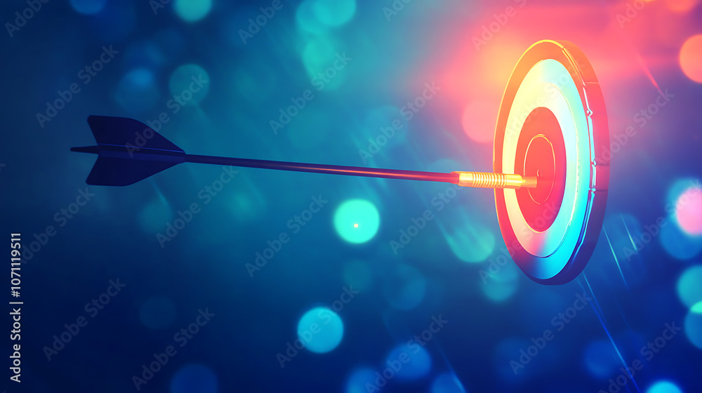 Aufkleber Bright perspective with a blurred blue gradient background featuring a glowing light circle dart target success square, Abstract vector illustration for brochure pages and presentations