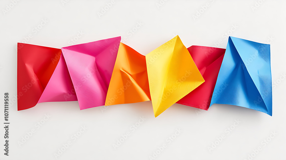 Poster a set of colorful paper napkins is displayed against a white background, viewed from the top, in a b