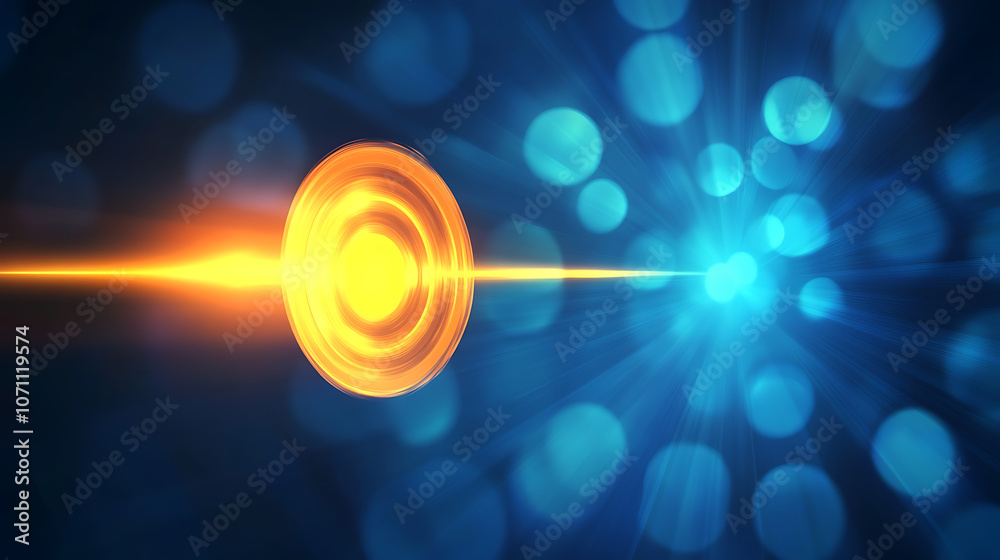 Poster Bright perspective with a blurred blue gradient background featuring a glowing light circle dart target success square, Abstract vector illustration for brochure pages and presentations